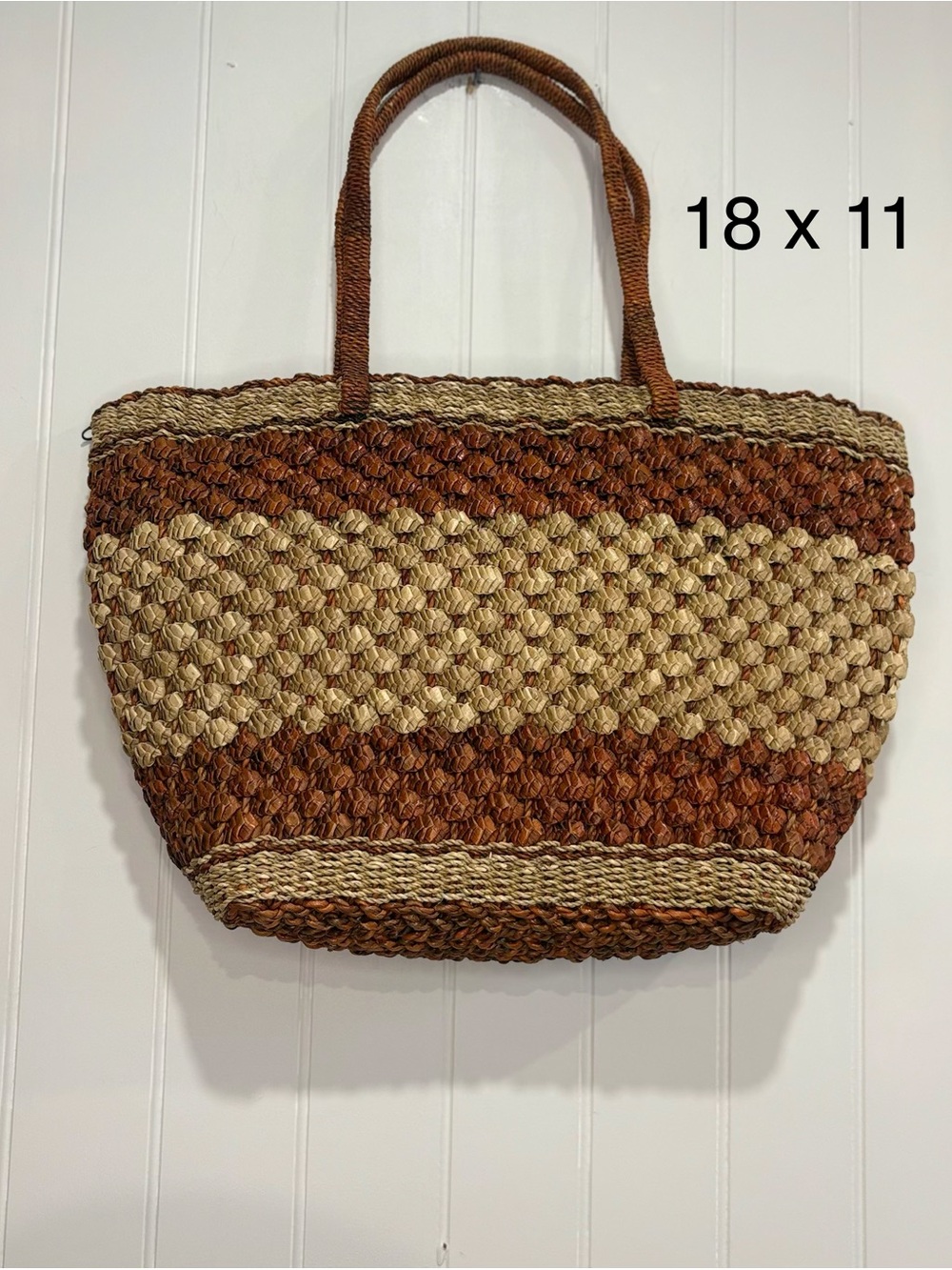 Woven Straw Tote Bag in Brown and Natural